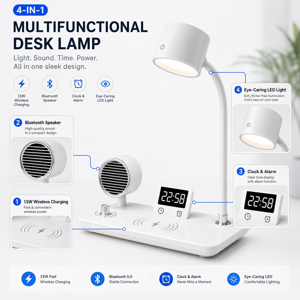 15W Wireless Charging Bluetooth Alarm Lamp